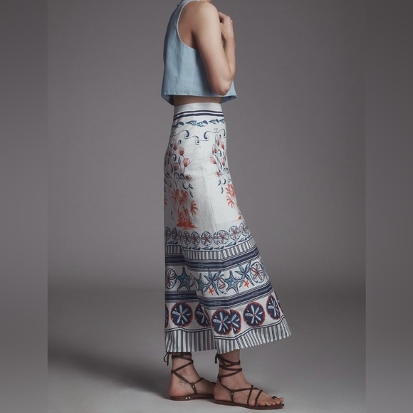 Farm Rio x Anthropologie Linen Blend Midi Skirt Large NWT - Picture 3 of 13